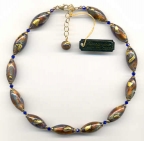 "Exposed Gold" Periwinkle Blue & Amethyst Oval Beads
